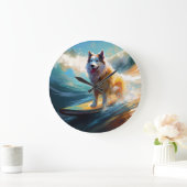 Alaskan Malamute Beach Surfmalerei Große Wanduhr (Zuhause)