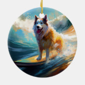 Alaskan Malamute Beach Surfmalerei Keramik Ornament (Hinten)