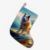 Alaskan Malamute Beach Surfmalerei Kleiner Weihnachtsstrumpf (Vorderansicht (hängend))