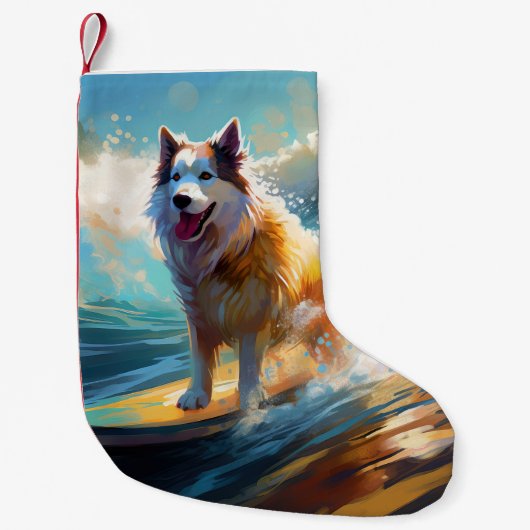 Alaskan Malamute Beach Surfmalerei Kleiner Weihnachtsstrumpf (Vorderseite)