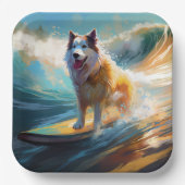Alaskan Malamute Beach Surfmalerei Pappteller (Vorderseite)