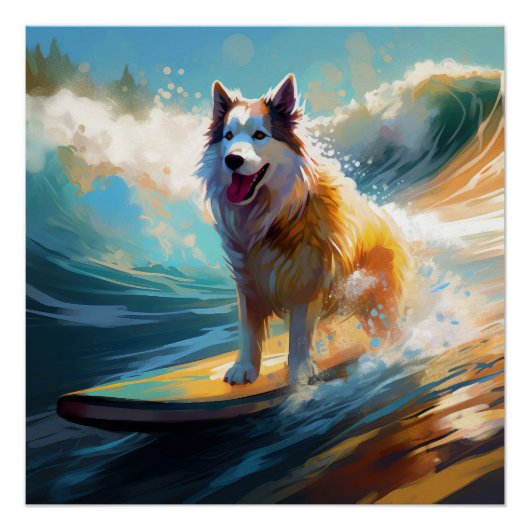 Alaskan Malamute Beach Surfmalerei Poster (Vorderseite)