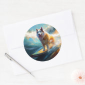 Alaskan Malamute Beach Surfmalerei Runder Aufkleber (Umschlag)