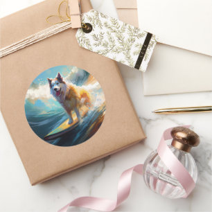 Alaskan Malamute Beach Surfmalerei Runder Aufkleber