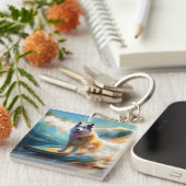 Alaskan Malamute Beach Surfmalerei Schlüsselanhänger (Vorderseite rechts)