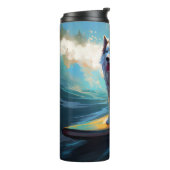 Alaskan Malamute Beach Surfmalerei Thermosbecher (Nach links gedreht)