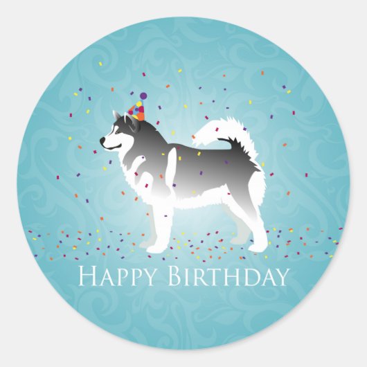 Alaskan Malamute Birthday Design Runder Aufkleber (Vorderseite)