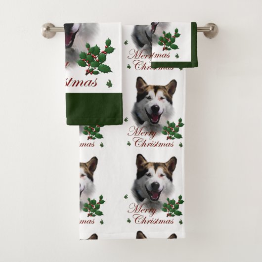 Alaskan Malamute Christmas Badhandtuch Set (Insitu)