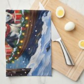 Alaskan Malamute Christmas Boat Holiday Geschirrtuch (Viertel Falte)