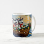 Alaskan Malamute Christmas Boat Holiday Kaffeetasse (VorderseiteRechts)
