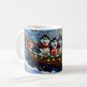 Alaskan Malamute Christmas Boat Holiday Kaffeetasse (Vorderseite Links)