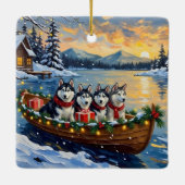 Alaskan Malamute Christmas Boat Holiday Keramikornament (Rückseite)