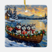 Alaskan Malamute Christmas Boat Holiday Keramikornament (Vorderseite)