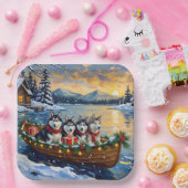 Alaskan Malamute Christmas Boat Holiday Pappteller (Party)