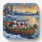 Alaskan Malamute Christmas Boat Holiday Pappteller (Vorderseite)