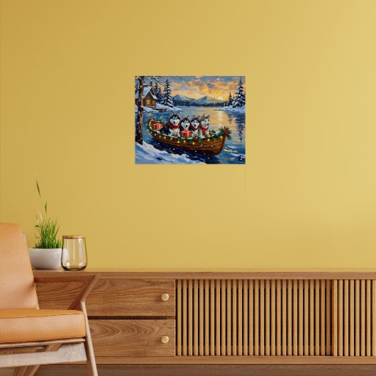 Alaskan Malamute Christmas Boat Holiday Poster (Wohnzimmer 2)