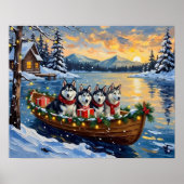 Alaskan Malamute Christmas Boat Holiday Poster (Vorne)