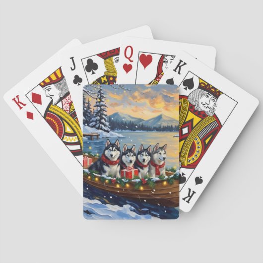 Alaskan Malamute Christmas Boat Holiday Spielkarten (Rückseite)