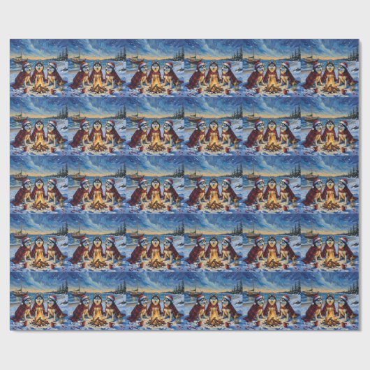 Alaskan Malamute Christmas Bonfire Beach Holiday Geschenkpapier (Flach)