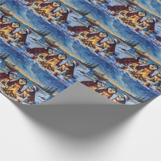 Alaskan Malamute Christmas Bonfire Beach Holiday Geschenkpapier (Ecke)