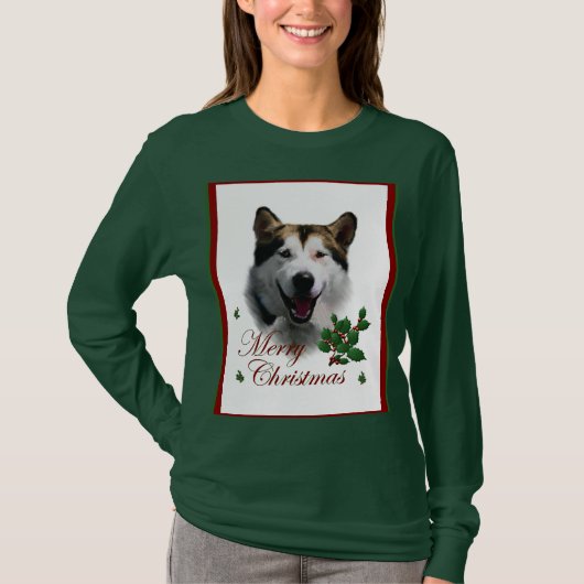 Alaskan Malamute Christmas Merry T-Shirt (Vorderseite)