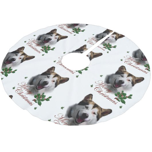 Alaskan Malamute Christmas Polyester Weihnachtsbaumdecke (Schrägansicht)