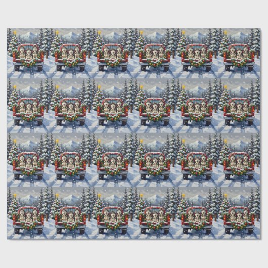 Alaskan Malamute Christmas Red Truck Holiday Geschenkpapier (Flach)