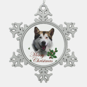 Alaskan Malamute Christmas Schneeflocken Zinn-Ornament