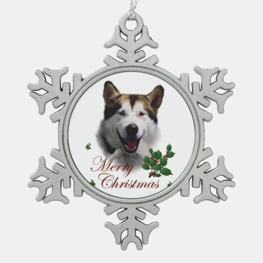 Alaskan Malamute Christmas Schneeflocken Zinn-Ornament (Vorderseite)