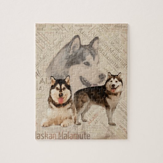 Alaskan Malamute Collage über Word-Muster Puzzle (Vertikal)