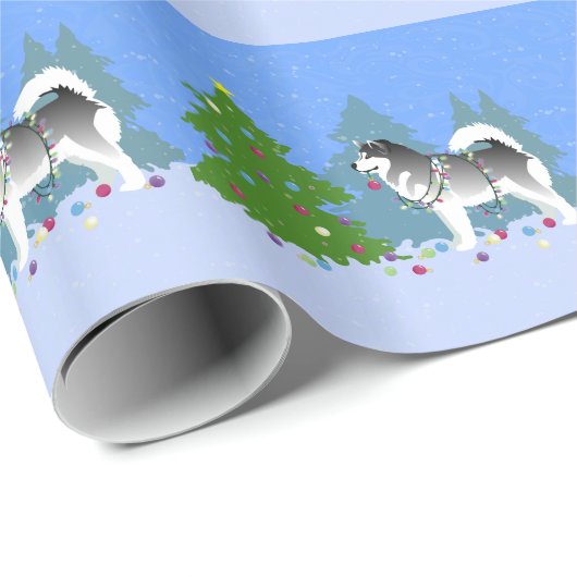 Alaskan Malamute dekorieren Weihnachtsbaum Geschenkpapier (Rolleneckpunkt)