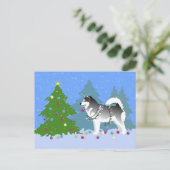 Alaskan Malamute dekoriert Weihnachtsbaum Feiertagspostkarte (Stehend Vorderseite)
