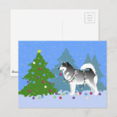 Alaskan Malamute dekoriert Weihnachtsbaum Feiertagspostkarte (Vorne/Hinten)