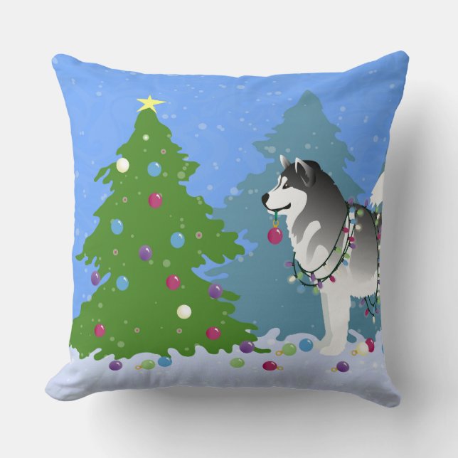 Alaskan Malamute dekoriert Weihnachtsbaum Kissen (Vorderseite)