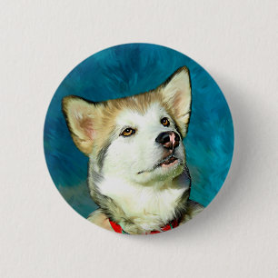 Alaskan Malamute Dog Art Button
