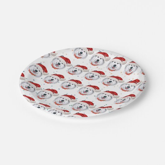 Alaskan Malamute Dog Breed Christmas Stars Pappteller (Schrägansicht)