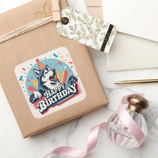 Alaskan Malamute Dog Colorful Quadratischer Aufkleber (Schenken)