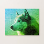 Alaskan Malamute Dog Foto | Grünblau Puzzle (Horizontal)