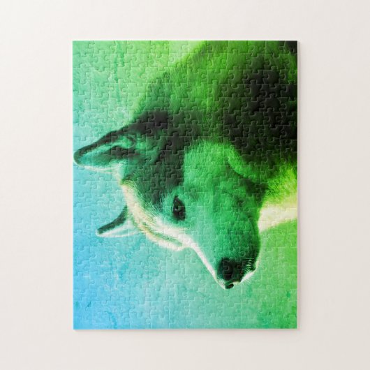 Alaskan Malamute Dog Foto | Grünblau Puzzle (Vertikal)