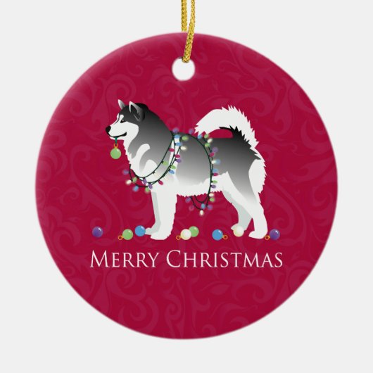 Alaskan Malamute Dog Frohe Weihnachtsgestaltung Keramik Ornament (Vorne)