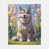 Alaskan Malamute Dog Frühlingsblumen Malerei Fleecedecke (Vorderseite)