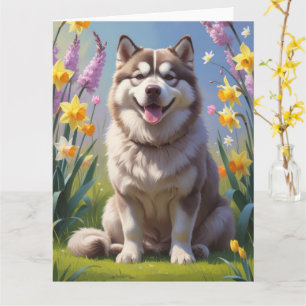 Alaskan Malamute Dog Frühlingsblumen Malerei Karte