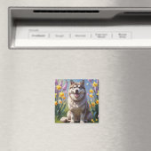 Alaskan Malamute Dog Frühlingsblumen Malerei Magnet (In Situ (Geschirrspüler))