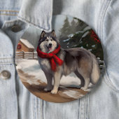 Alaskan Malamute Dog im Schnee Weihnachten Button (Beispiel)