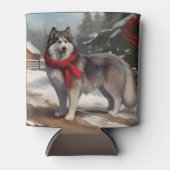 Alaskan Malamute Dog im Schnee Weihnachten Dosenkühler (Vorderseite)