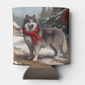 Alaskan Malamute Dog im Schnee Weihnachten Dosenkühler (Rückseite)