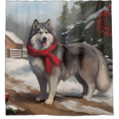 Alaskan Malamute Dog im Schnee Weihnachten Duschvorhang (Vorderseite)