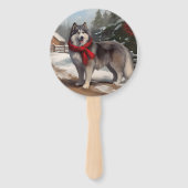 Alaskan Malamute Dog im Schnee Weihnachten Fächer (Rückseite)