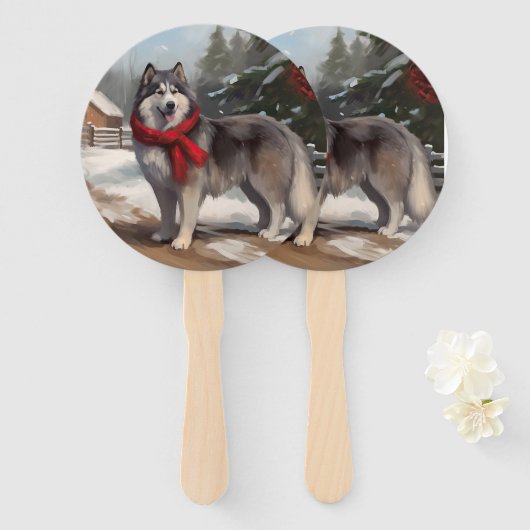Alaskan Malamute Dog im Schnee Weihnachten Fächer (Vorne und Hinten)