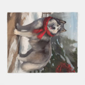 Alaskan Malamute Dog im Schnee Weihnachten Fleecedecke (Vorderseite (Horizontal))